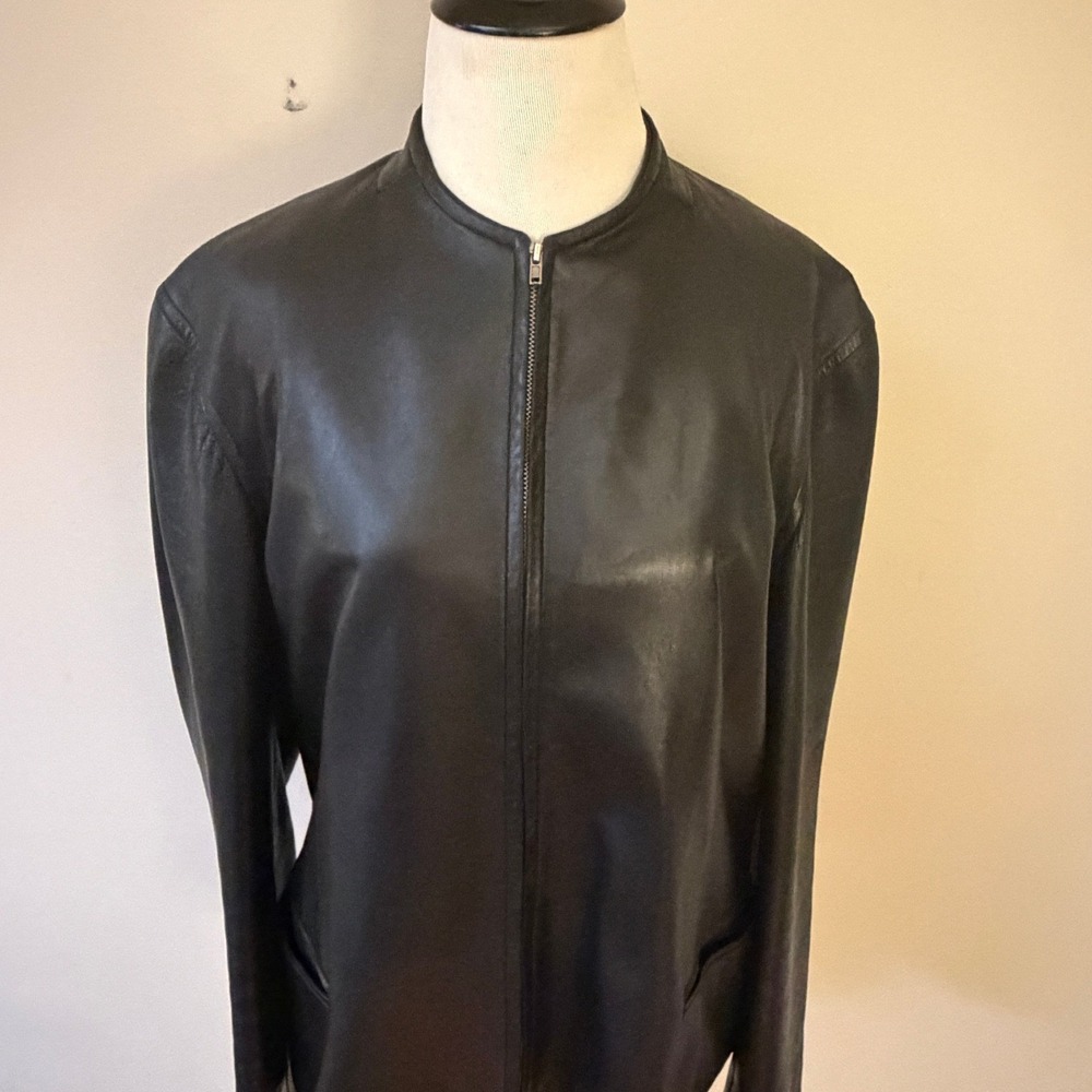 J. McLaughlin Genuine Leather Jacket Sz 12 Black USA‎ Made